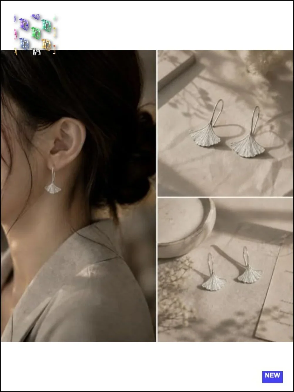 925 Sterling Silver Ginkgo Leaf Dangle Stud Earrings